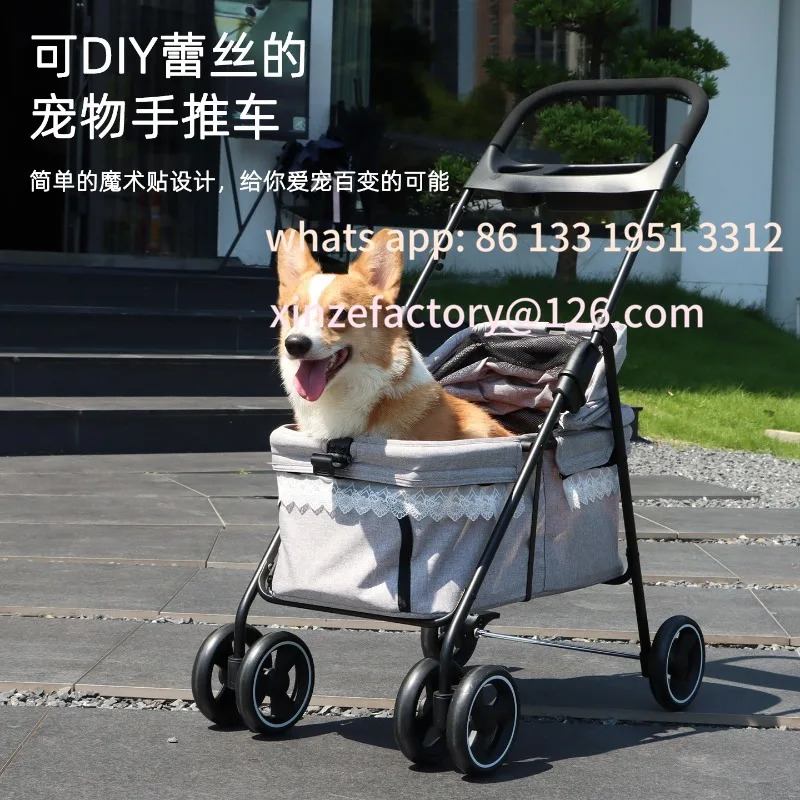 

Pet cart dog out trolley personality lace pet cart walking dog cart cat trolley