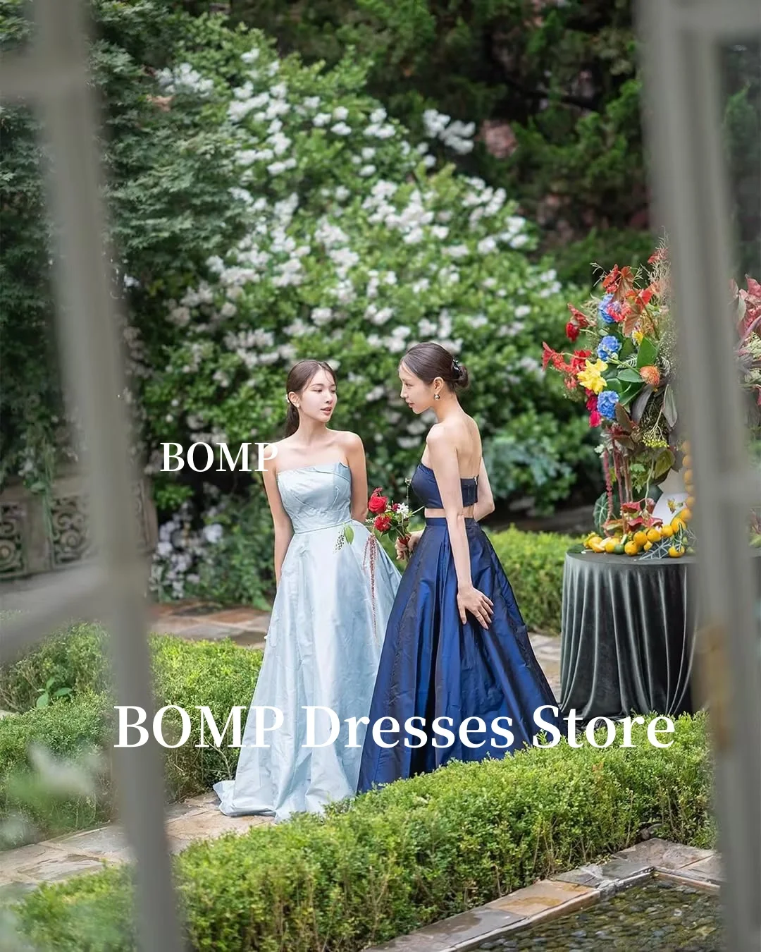 BOMP Вечерние платья из 2 предметов Темно-синее корейское свадебное платье без бретелек для фотосессии на заказ 웨딩드레스