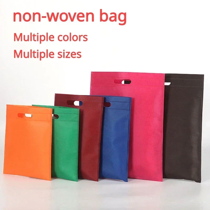 50pcs Non-woven Fabric Handbag Colour Thickening Durable Strong Portable Punching Holes Flat Mouth Clothing Gift Portable Bag