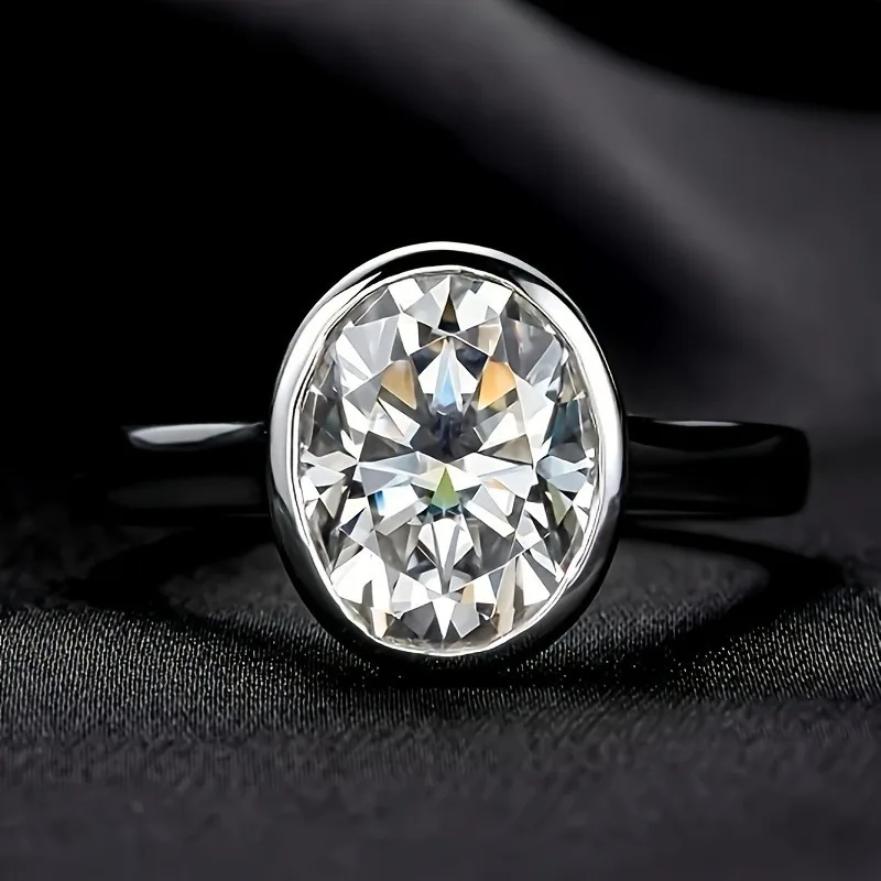 

D Collor VVS1 Moissanite Oval Rings Women S925 sterling silver Ring Elegant Plated 18K Golden Women Jewelry Wedding Party Gift