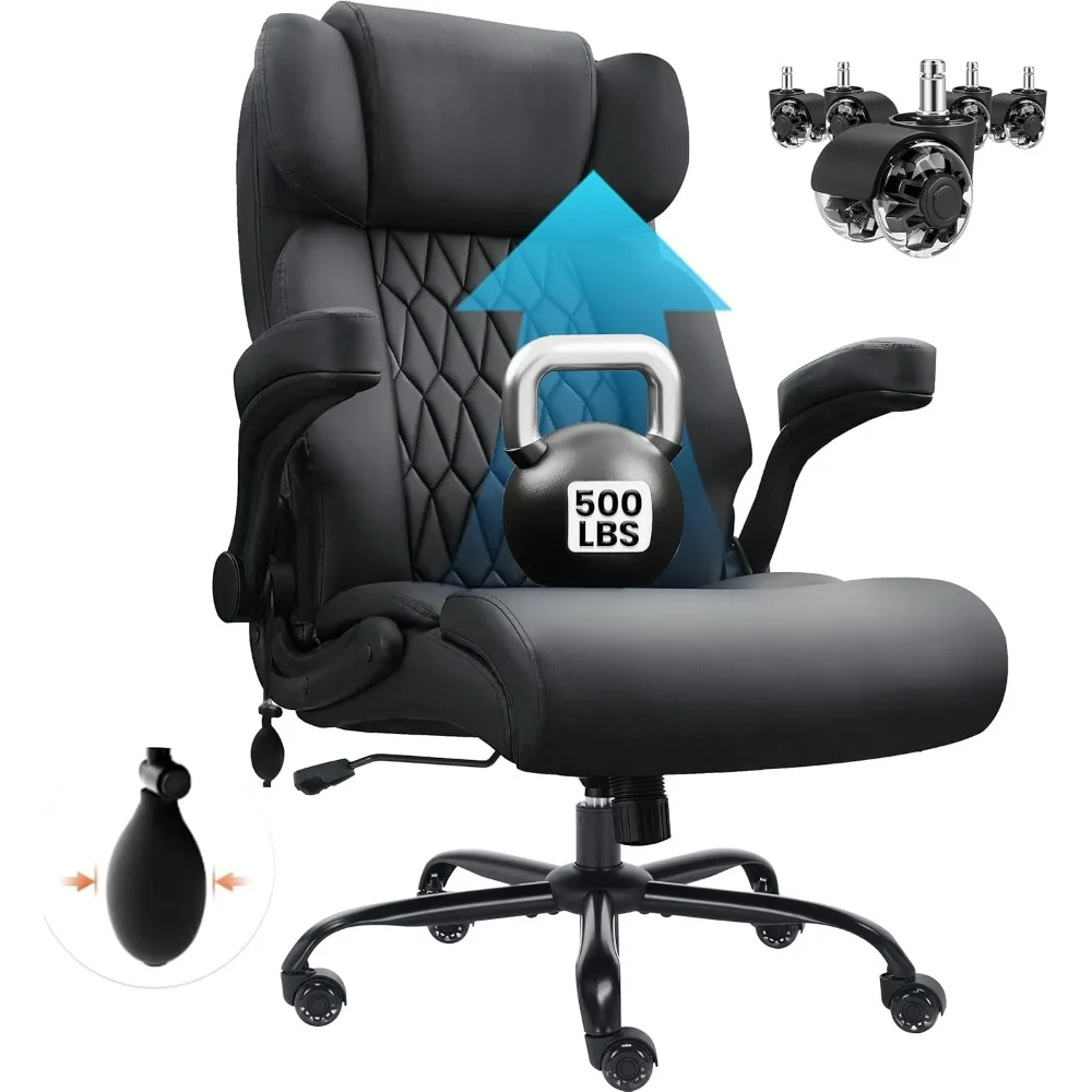 كرسي مكتب كبير وطويل بوزن 500 رطل، دعم قطني قابل للتعديل لآلام الظهر، مقعد عريض للغاية، مقعد تنفيذي مريح للكمبيوتر