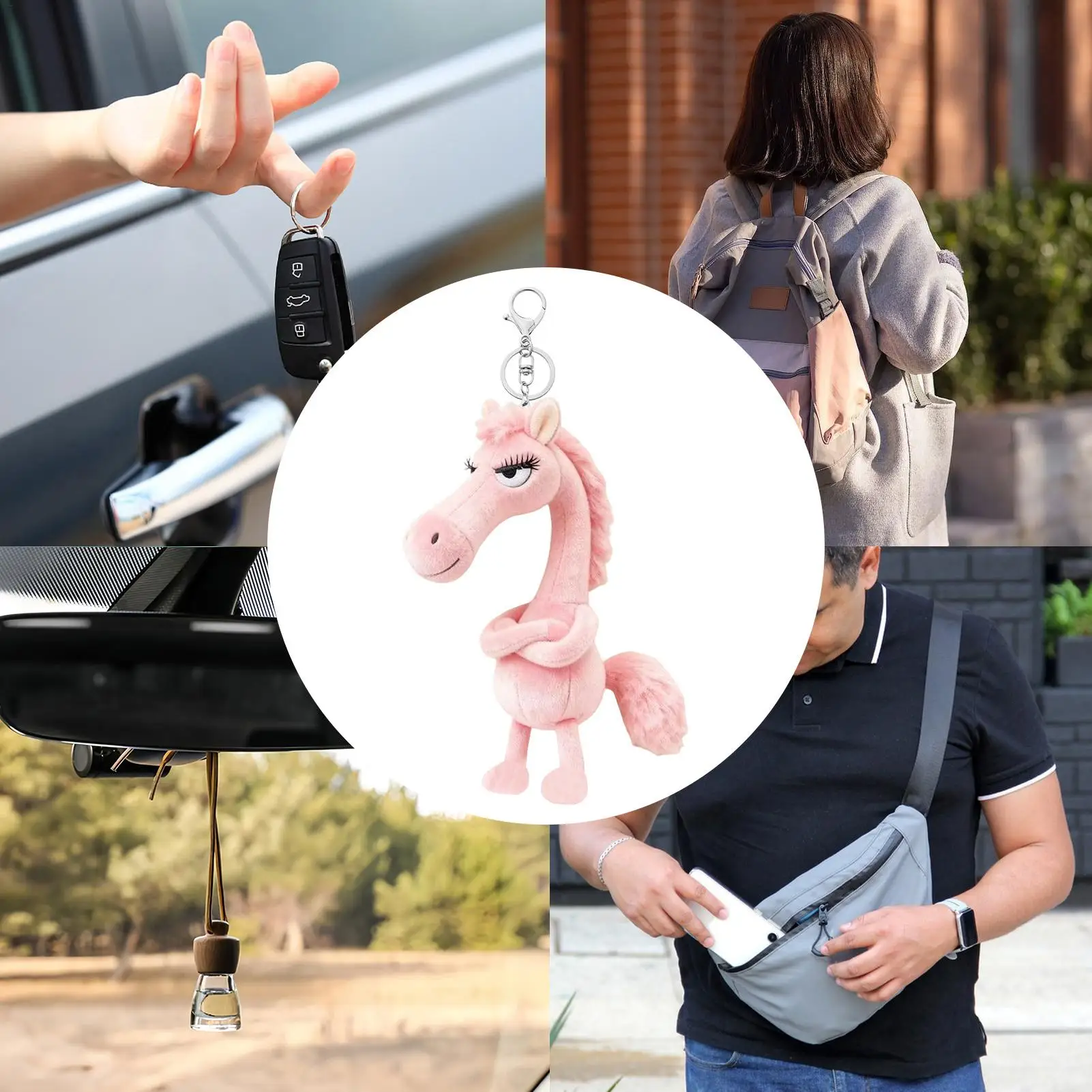 Niedlicher Schlüsselanhänger 2026 Plüsch-Pferdetaschen-Charm, kleiner gefüllter Schlüsselanhänger, Anhänger für Rucksack, Geldbörse, Gepäck, Rückspiegel, Telefon