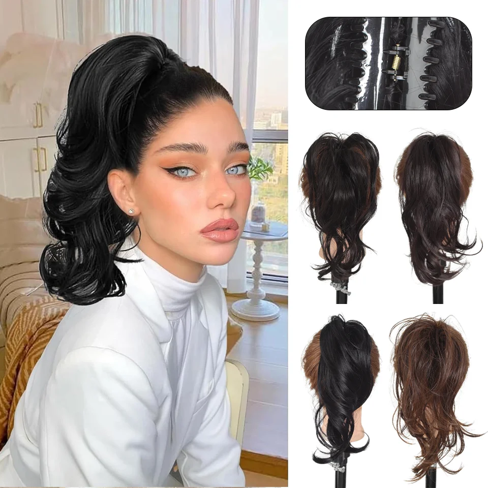 LUPU 10 Inch Synthetic Ponytail Extension Hairpiece Short Curly Claw Clip For Women Heat Resistant Pony Tail Clip Fake Hair