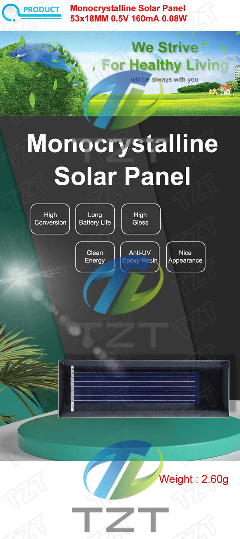 TZT 1/5/10PCS 0,5V 100mA 0,08W 53*18MM Solarpanel Epoxy Polykristallin DIY Batterie-Ladegerät Mini-Solarzelle TZT Bestseller – Detail 1
