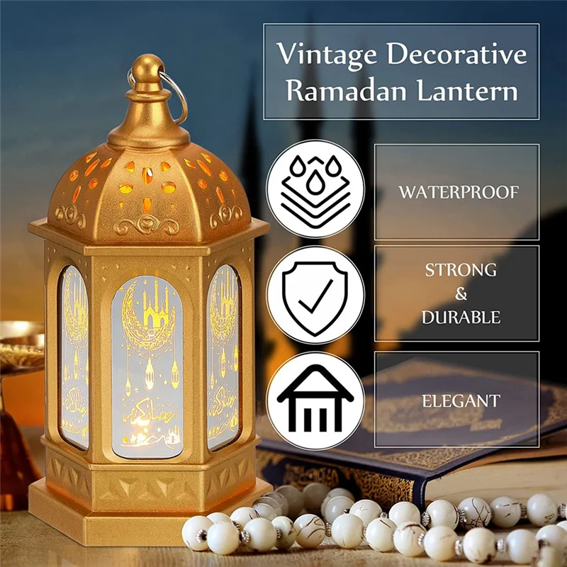 เทียนเดือนรอมฎอนขนาดเล็ก12ชิ้นโคมไฟ LED Eid Mubarak ดวงจันทร์ดาวไฟสไตล์โมร็อกโกโคมไฟแบบแขวน