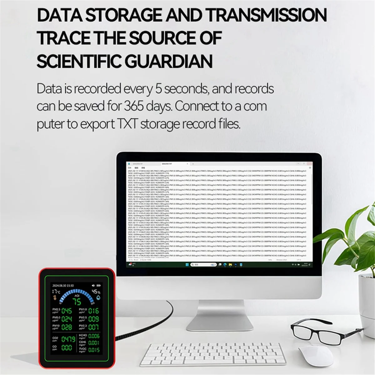 A79G 18-in-1 Air Quality Monitor Air Quality Tester Pm2.5 Data Storage Download Air Quality Carbon Dioxide Detector Black