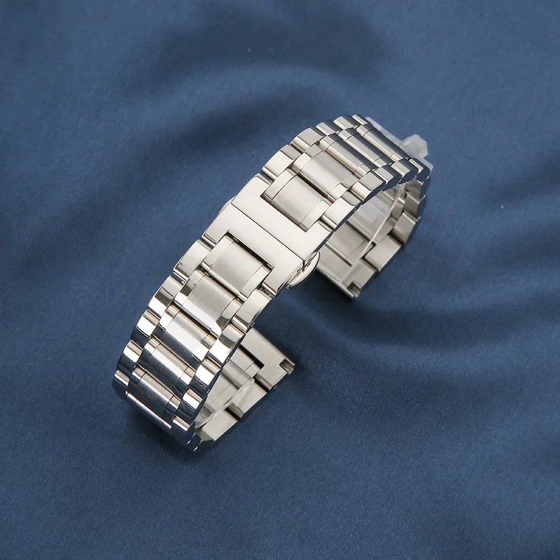 18mm 20mm 22mm Width 316L Solid Stainless Steel Band Metal Butterfly Buckle Strap Suit For 1963 Watches Watchbands