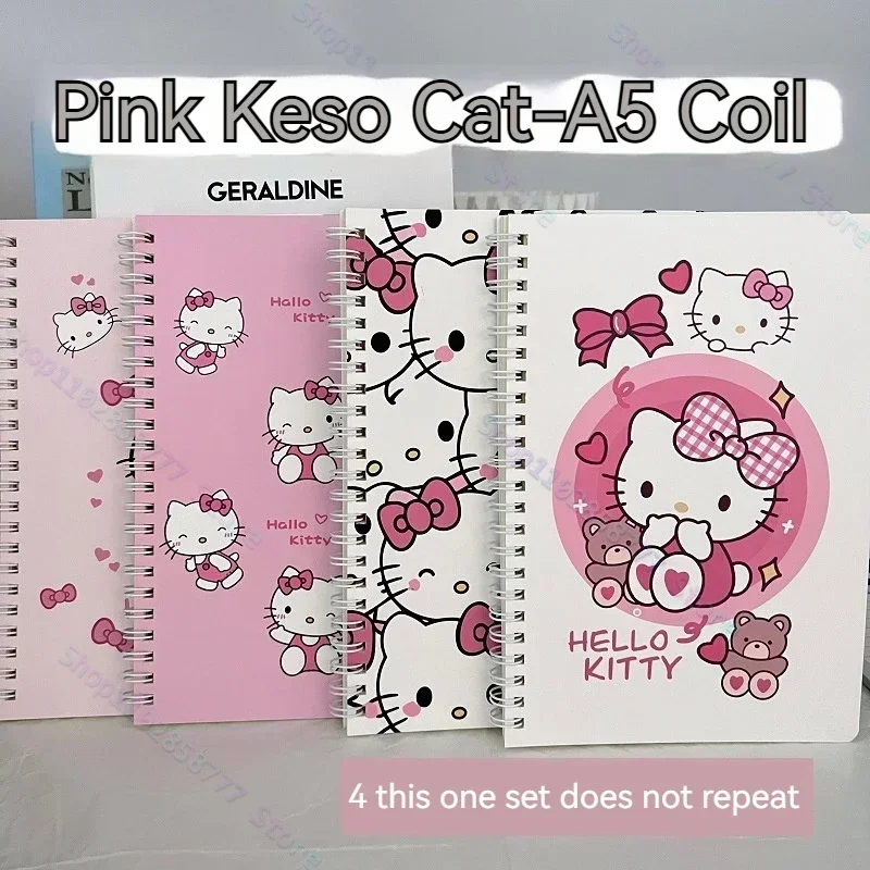 A Set Of 4 Books Sanrio Hello Kitty Cartoon Notebook A5 Coil Notebook Student Notebook Cartoon Cute Notebook School Writing Tool