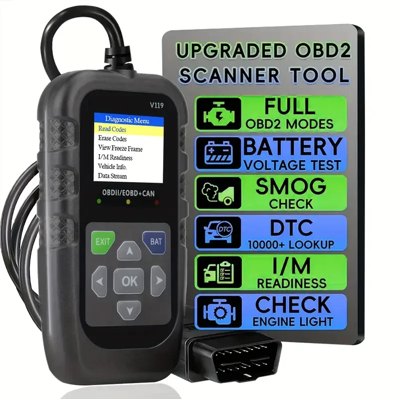 V119 OBD2 Scanner Code Reader USB Powered Car Diagnostic Tool EOBD CAN Check Engine Light Reset Voltage Tester For All Cars