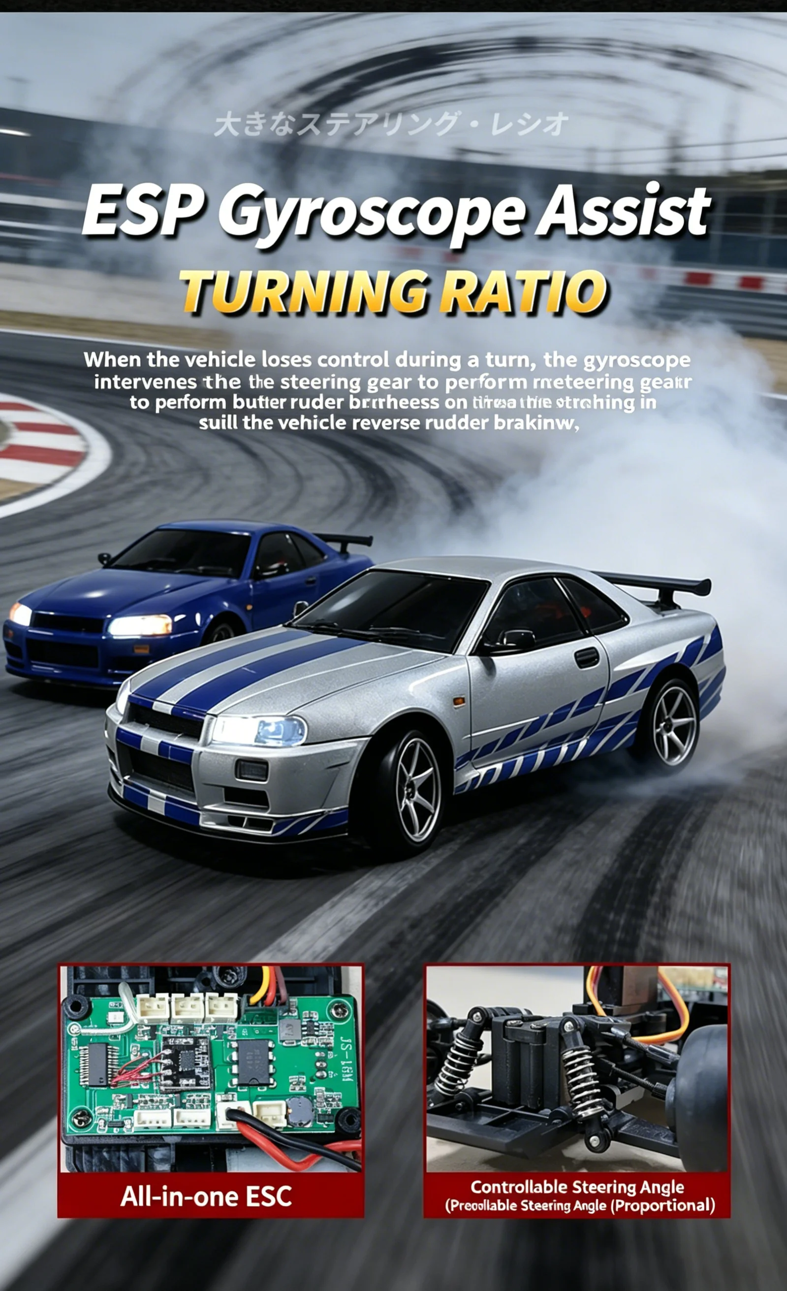 1/18 GTR R34 RWD RC Drift Car LDRC LD1899 2.4G ESP Gyro Alloy Metal Body LED Simulation Headlight Hobby RTR Racing RC Car Toy