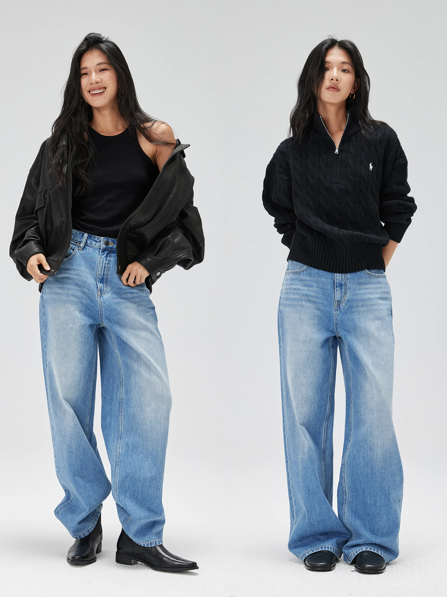 

No 93 Ретро Американские свободные прямые джинсы с завышенной талией Женские джинсовые брюки Универсальные утягивающие длинные брюки