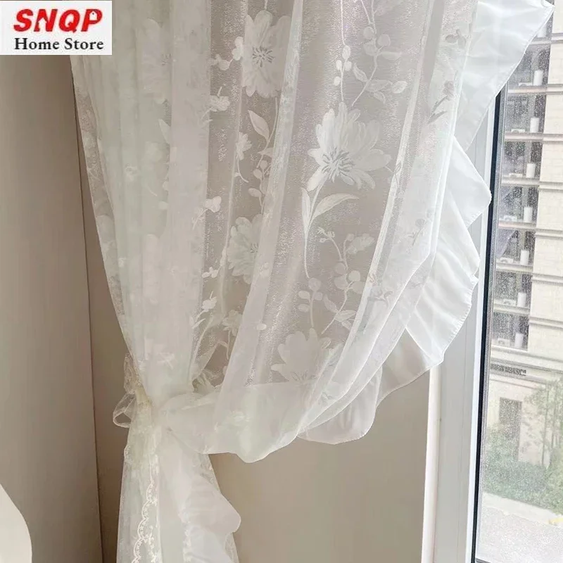 

French Modem Romantic Plant Flower Butterfly White Gauze Cloakroom Gauze Curtains for Living Room Bedroom Dining Custom Size