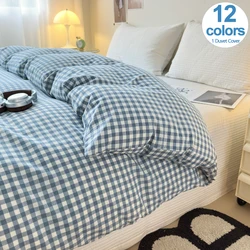100% Cotton Duvet Cover 1Piece- Classic Blue Checkered Design, Luxury Washed Finish, Quilt Cover for Bedroom,Zipper Closure