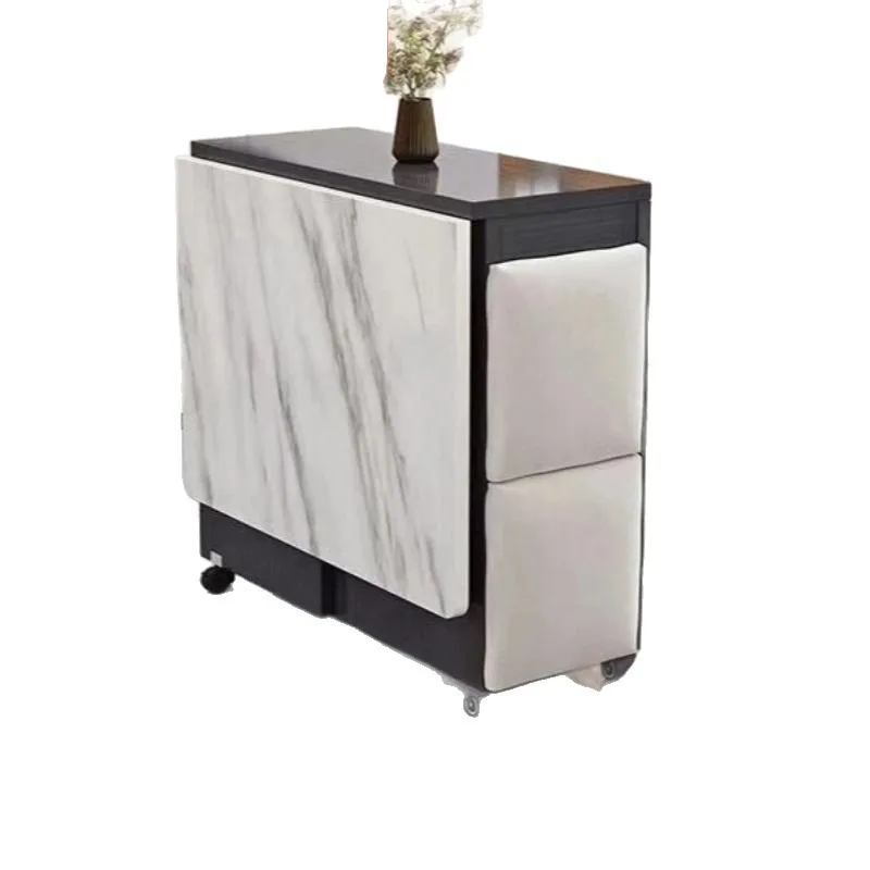 Movable rock slab folding dining table and chairs household small apartment dining table rectangular multi-functional folding