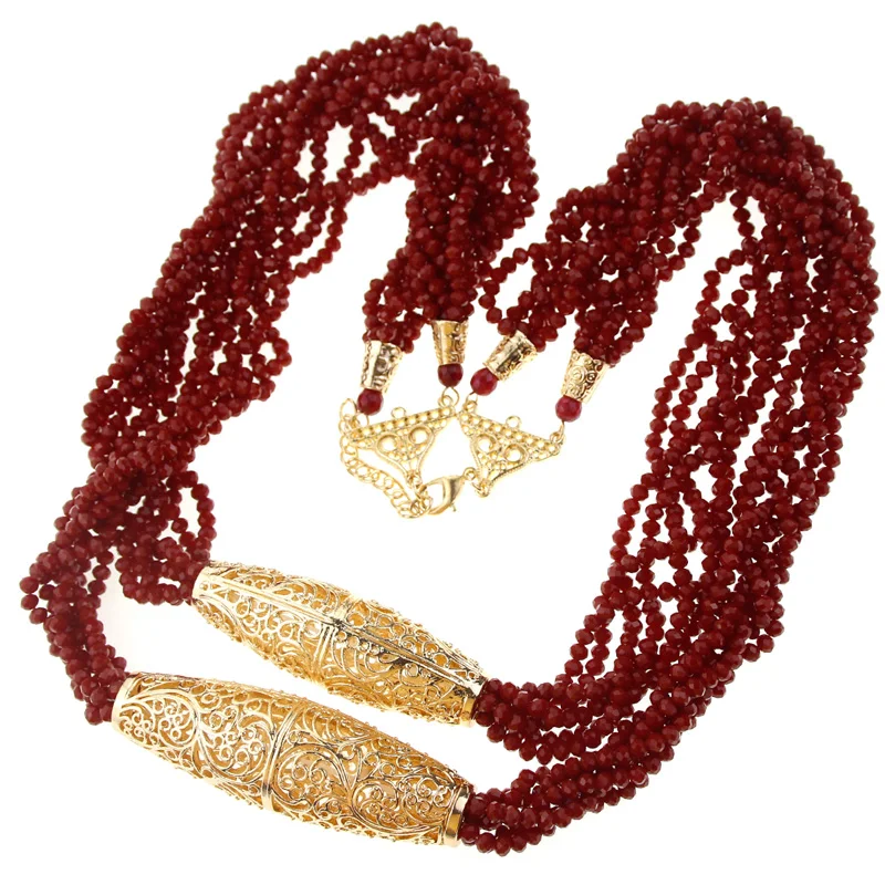 

Sunspicems Elegent Algeria Morocco Caftan Jewelry 2 Layers Natural Stone Beads Necklace For Women Arab Bride Wedding Bijoux Gift