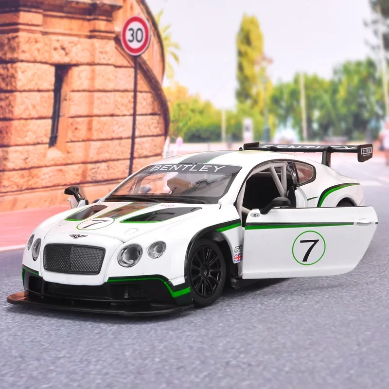 1:24 Bentley Continental GT3 High Simulation Diecast Metal Alloy Model car Sound Light Pull Back Collection Kids Toy F501