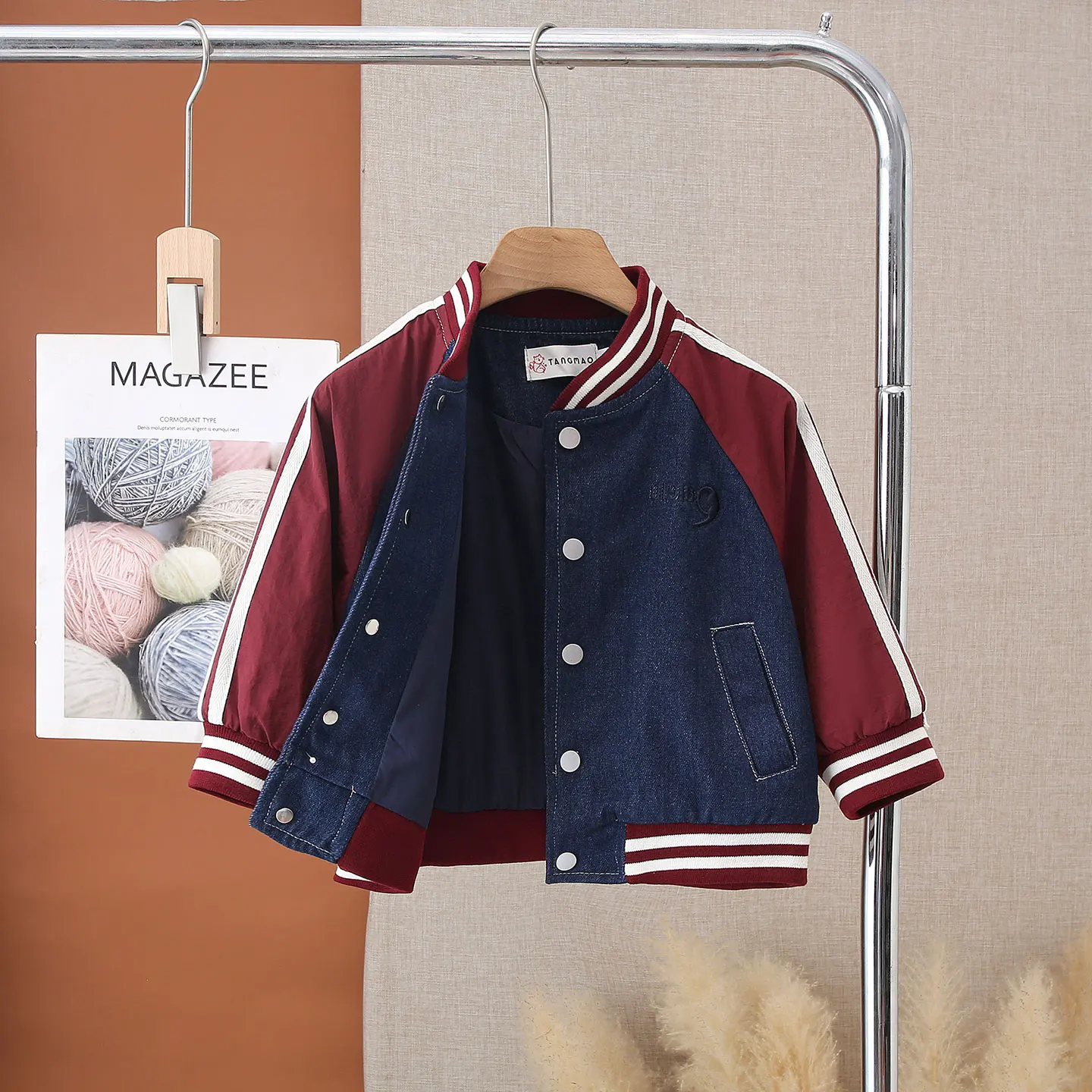 

Spring Autumn Children's Denim Jaet Baby Boys' Stand Collar Zipper Closure Long Sve Cotton Blend Breathable Outerwear