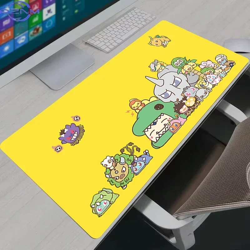 Bright Yellow Cute Chibi Pokemon Group Large Mousepad, Rubber Non Slip Desk Mat for Gaming, Laptop and Office Desktop Decoration