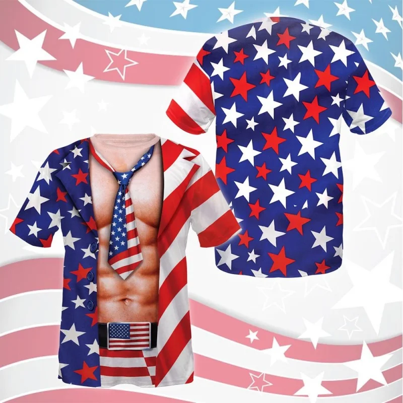 3D Print USA Flag Fake Suit Bikini T-Shirt For Men Women Funny Graphic Short Sleeve Tees Summer Casual Tops Round Neck T Shirts