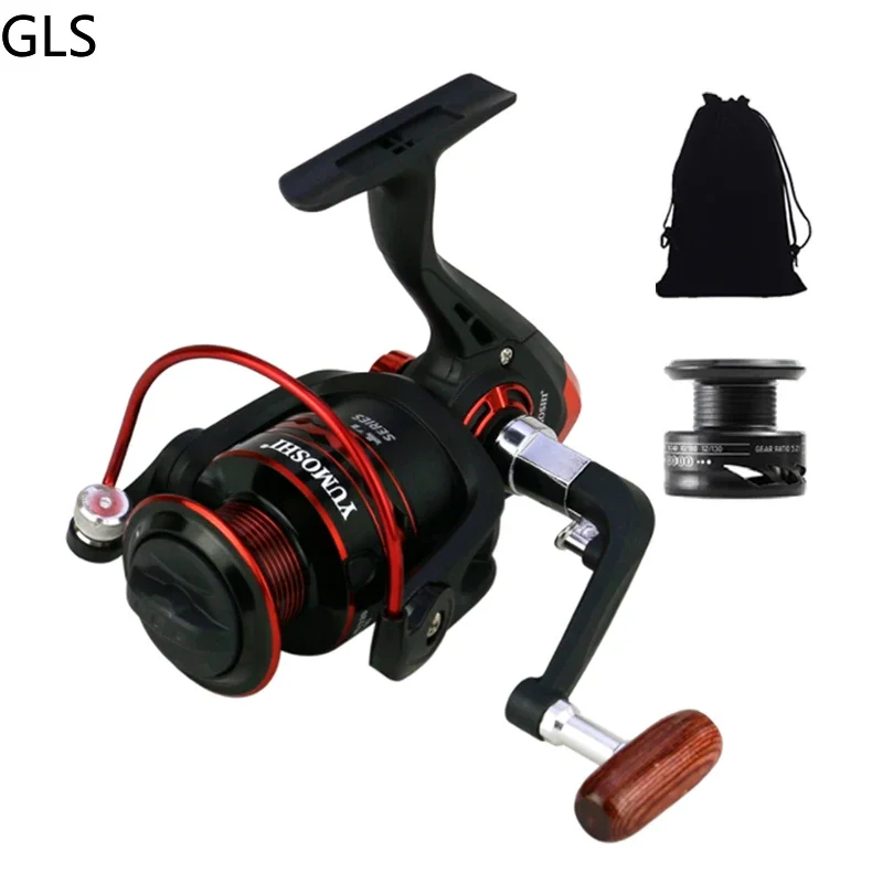 

2024 Fishing Reel Bag Wooden Grip Professional Spinning Fishing Reel 5.2:1 Gear Ratio Sea Bass Fishing Wheel With Spare Spool