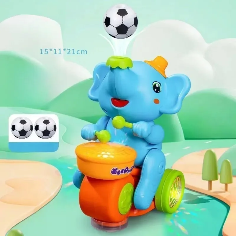 Giocattoli musicali per batteristi con elefante che cammina per bambini con musica leggera a LED Attività sensoriale Apprendimento Palla elettrica educativa