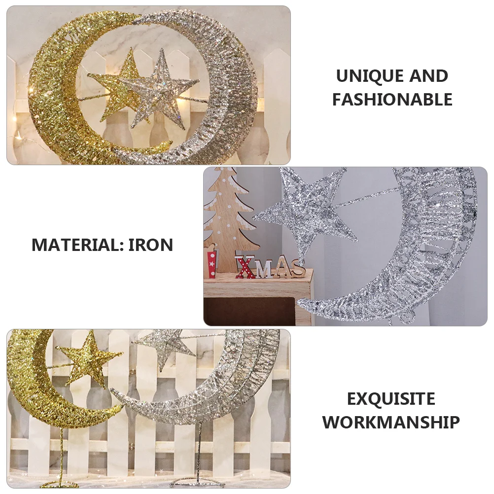 

1Pcs 30Cm Stylish Glittered Star Moon Tree Topper Strong Base Metal Christmas Decor Ideal Gift for Holiday Season