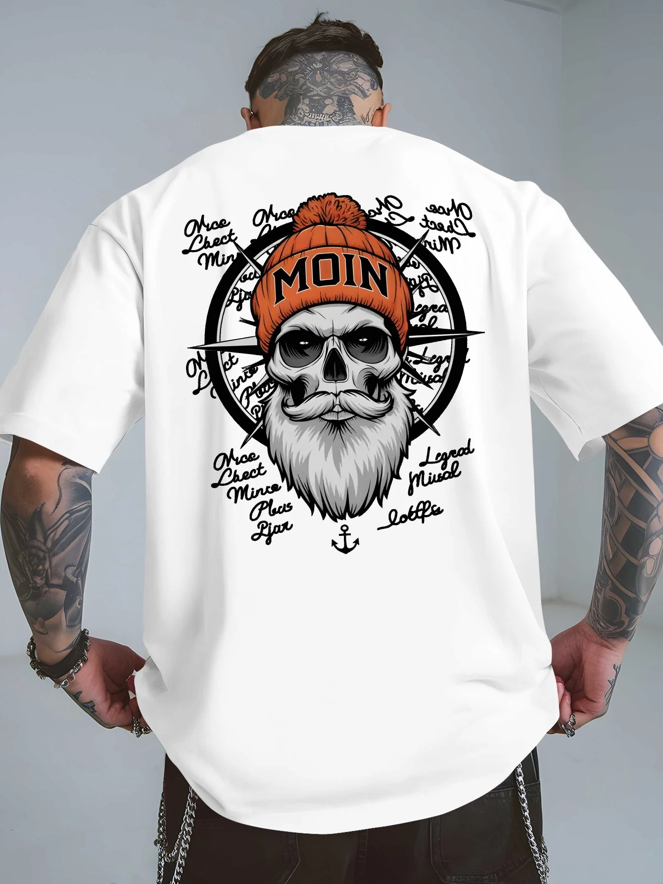 Edgy Sailor Skull Compass Print on Premium 100% Cotton Mens T shirt Perfect for Summer Streetwear and Nautical Vibe Style