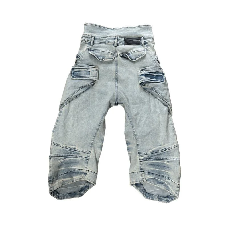 HKSH Spring Autumn New Men Tide Chic Ins Dark Waste Land Heavy Retro Ripped Jeans Deconstructed Safari Style Denim Pants HK28330