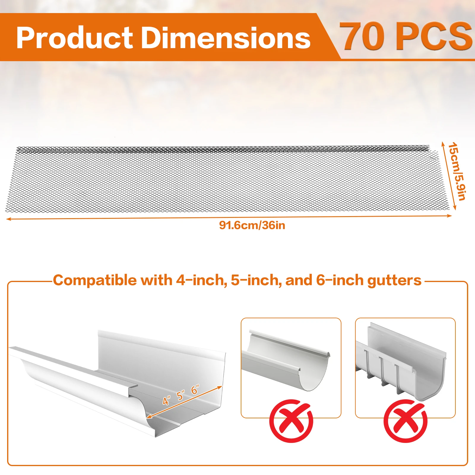 

70 шт. сетчатых фильтров для водостоков из нержавеющей стали, защитные накладки для водосточных желобов 6 дюймов x 210 футов для защиты дренажа садовых крыш