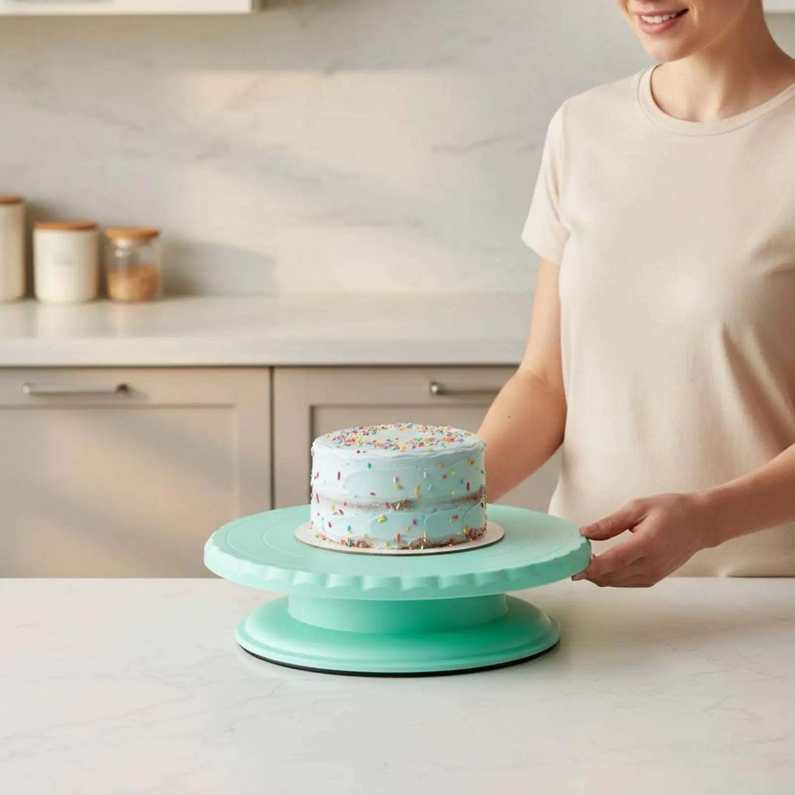 Cake Turntable Set Non-Slip Base Rotating Cake Stand Tool Kit Baking Supplies Set Easy to Clean Icing Piping Kit