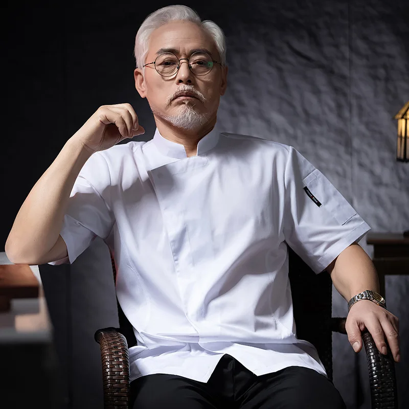 ホテルレストラン厨房作業服半袖シェフジャケットベーカリーペストリーシェフサマーホワイトキッチンコート