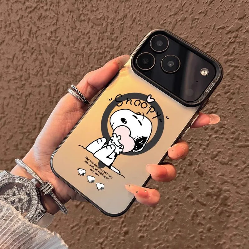 

Cute 3D pink Love Heart Snoopy Wireless Charg Case For iPhone 17 13 14 11 12 15 16 Pro Max Plus cartoon Snoopy Magnetic Cover ﻿