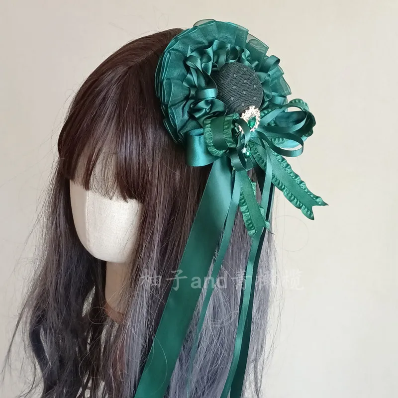 Dark green lolita top hat flower ball cla hair accessories headgear bar mitzvah hat lolita small things, Sylvia