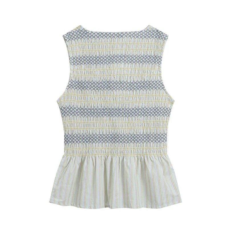 NINE ZAR Women's round Neck Embroidered Top Sleeveless Casual Honeycomb Pattern Short H-Shape Vest 5770221 Summer Collection
