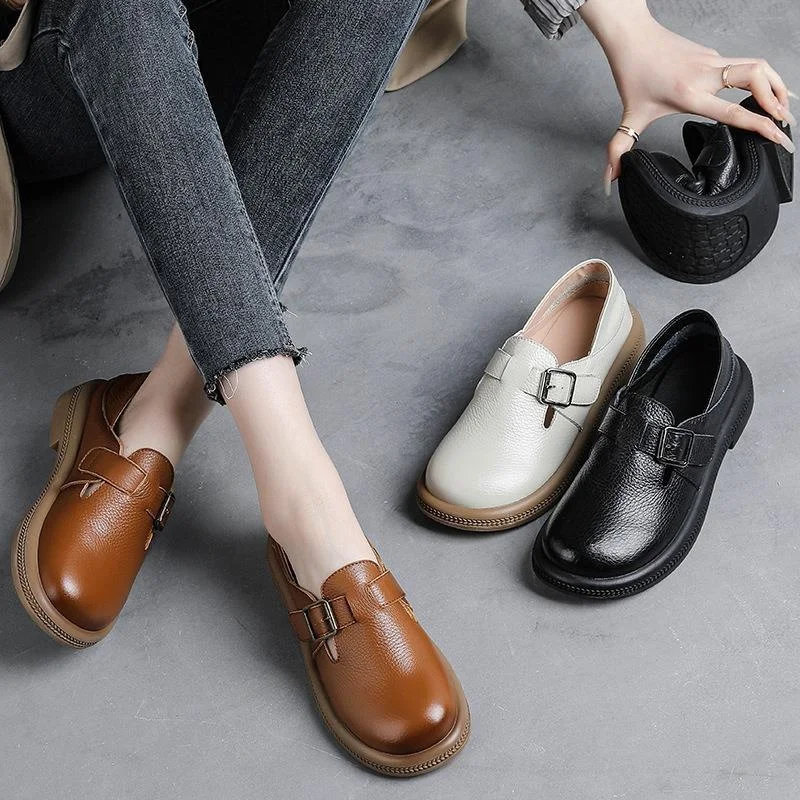 

Vintage Style Mary Jane Shoes with Thick Heel Made of Top Layer Cowhide Genuine Leather Women's Fashion Single Shoes