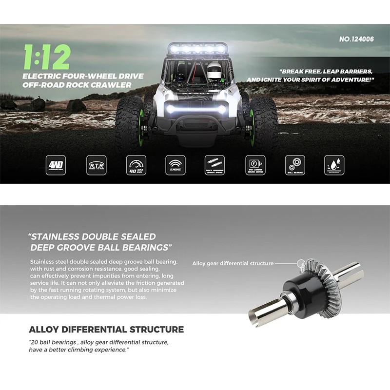 WLtoys 124006   1/12 RC автомобиль для бездорожья 4x4 грузовики со светодиодной подсветкой 2,4G высокая скорость профессиональный пульт дистанционного управления альпинистские автомобили для детей
