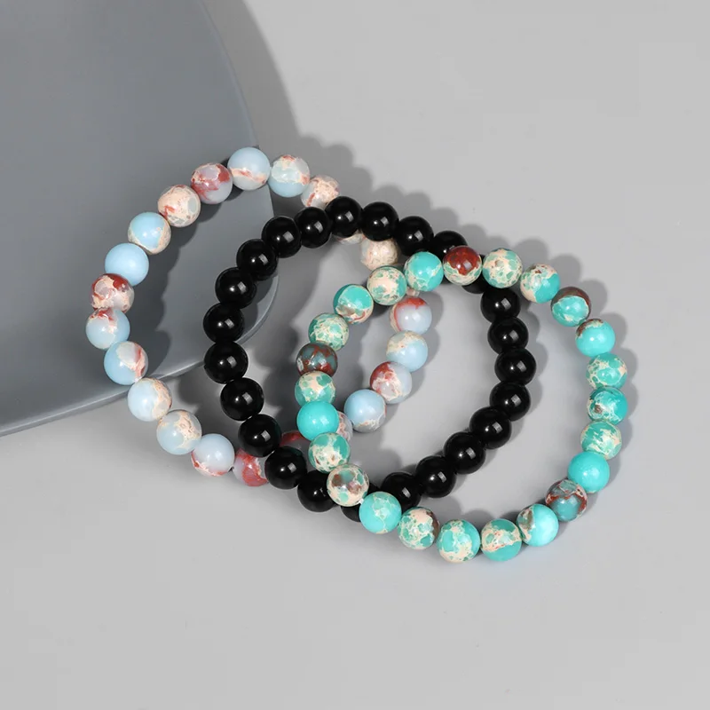 

8mm Natural Stone Bracelet Sets Round Quartz Agates Beads Couples Bracelets 3pcs/set Elastic Bangles for Men Women Yoga Jewelry