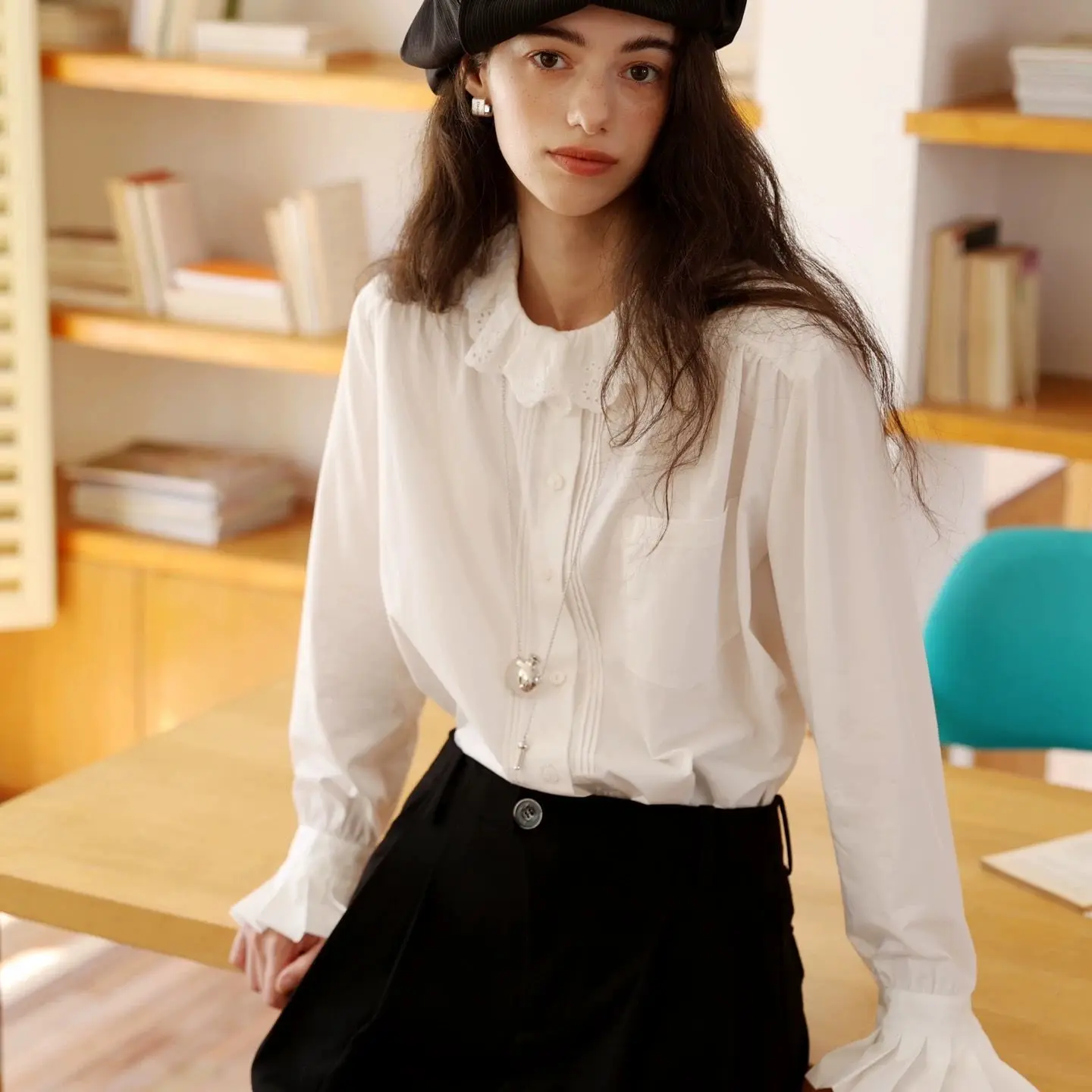 

Весенне-осенняя женская рубашка из чистого хлопка с круглым вырезом, модный стиль, простой повседневный топ с длинными рукавами