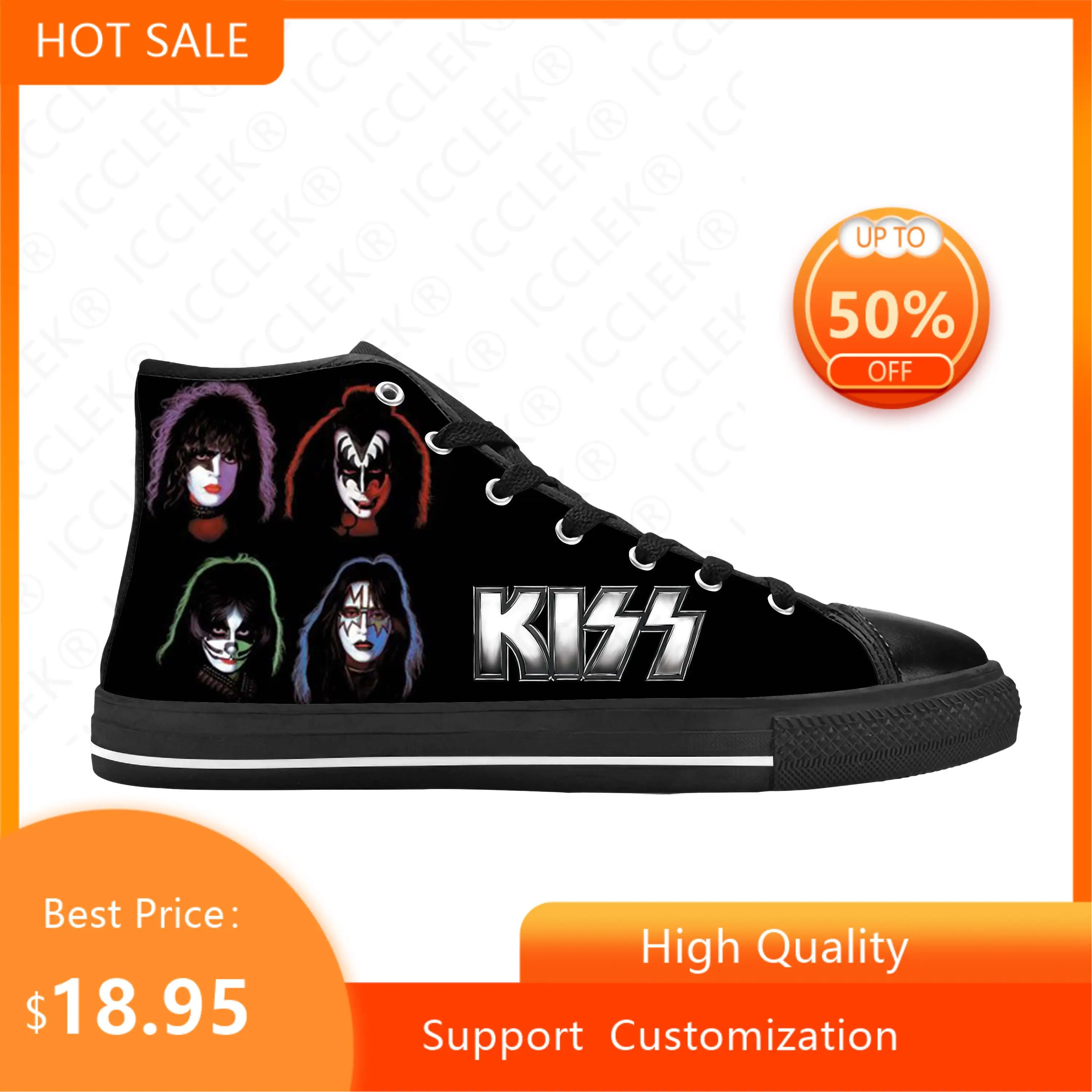 Rock Band Heavy Metal Music Singer Guitar Kiss CHigh Top Sneakers Mens Womens Teenager Canvas Sneaker Couple Shoes Custom Shoe