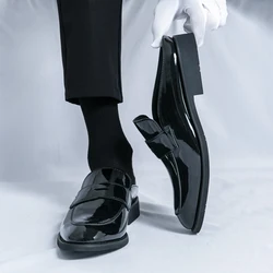 Original Design Summer New Daily Street Dress Style Patent Leather Mules For Men's Black Hombre Casual Height Increasing Shoes