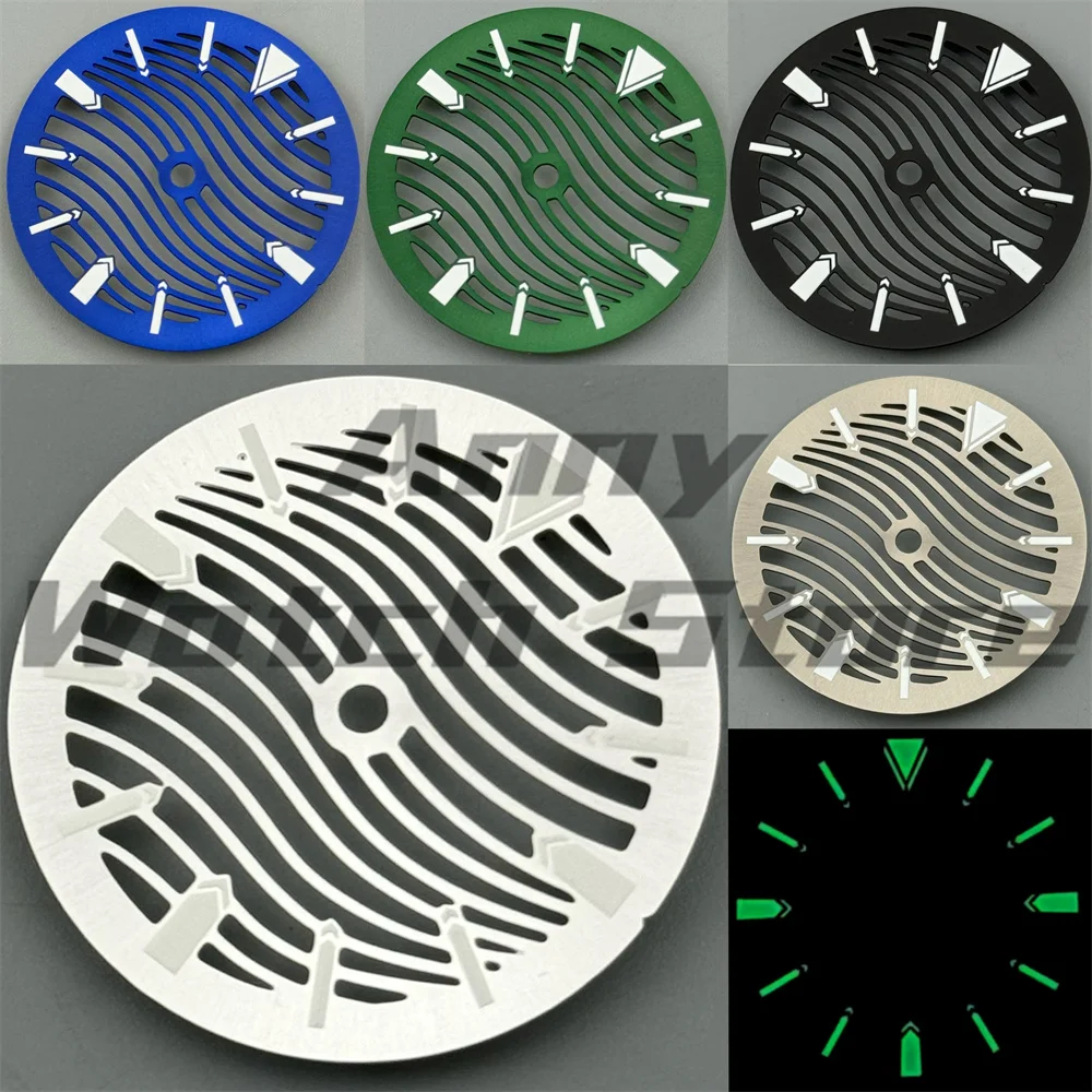 Watch Parts New Hollow-out Watch Dial And Skeleton Hands Fit 29mm Black Silver Blue Green Dial C3 Luminous Fit NH70 NH72