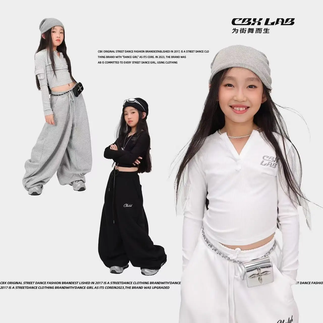 Teen Girls Jazz Hip Hop Street Dance Clothes Cotton V-neck T-shirt+Wide Leg Pants Junior Kids Walking Set child clothes outfits