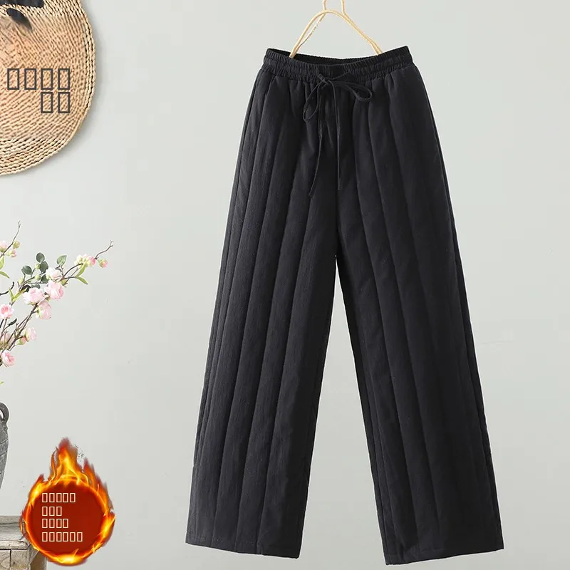 New Chinese Sle Wide Leg Pants Thiened Cotton Liner Casual Slimming Winter Long Trousers High Waist Straight Cut Women's ...