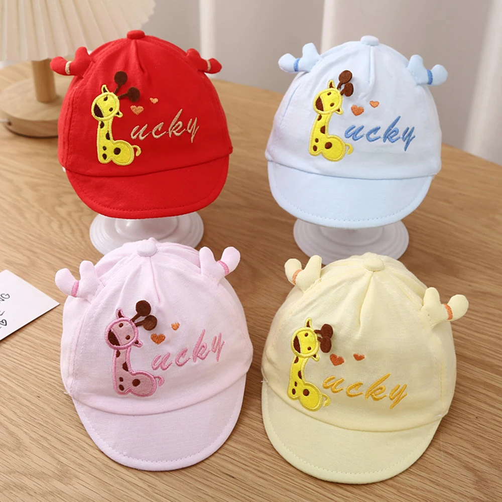 Cartoon Baby Hat Soft Spring Autumn Peaked Cap Lucky Giraffe Small Month Newborn Baby Baseball Cap For Kids 0-6 Month