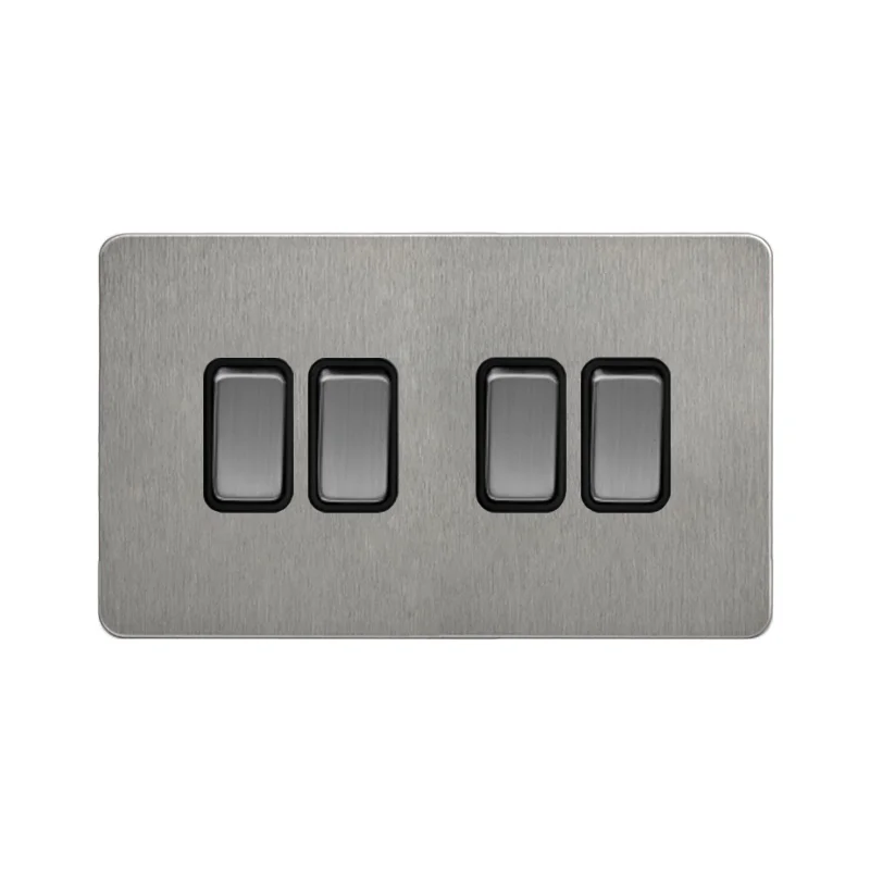 Niva wall switches stainless steel Nickel 146 type panel push button light switch 4 Gang 2 Way Universal home socket