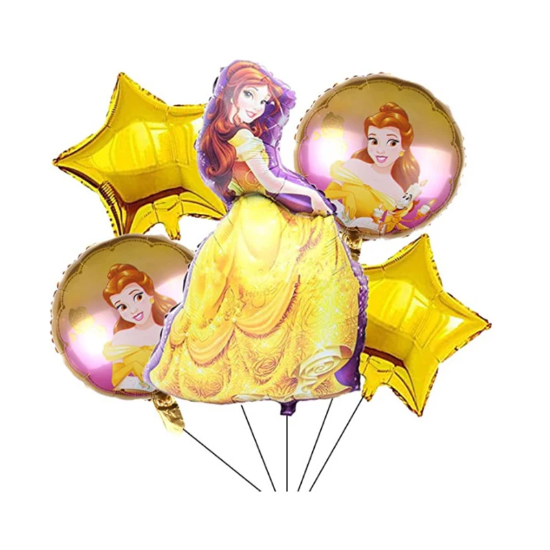 5pcs Disney Princess Theme Party Balloons Set Belle Aurora Cinderella Snow White Princess Party Decoration Balloons Girls Favor