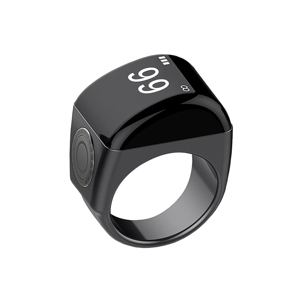 Zinc Alloy Smart Ring+Charging Box Waterproof Digital Counter APP Controlled Display 5 Prayer Time Reminders Black,20mm