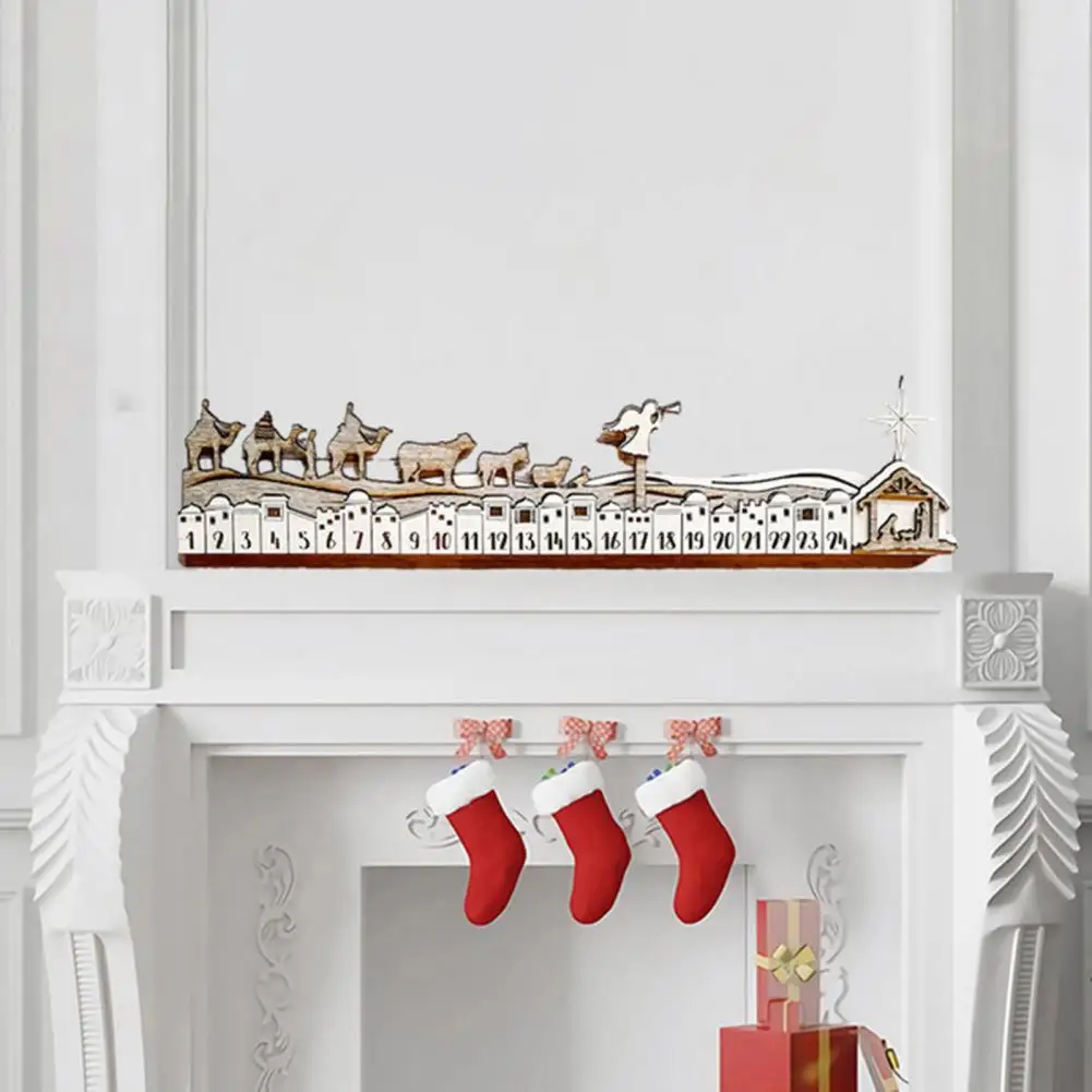 Decoração de contagem regressiva de natal, calendário festivo de madeira para decoração de casa para feriados
