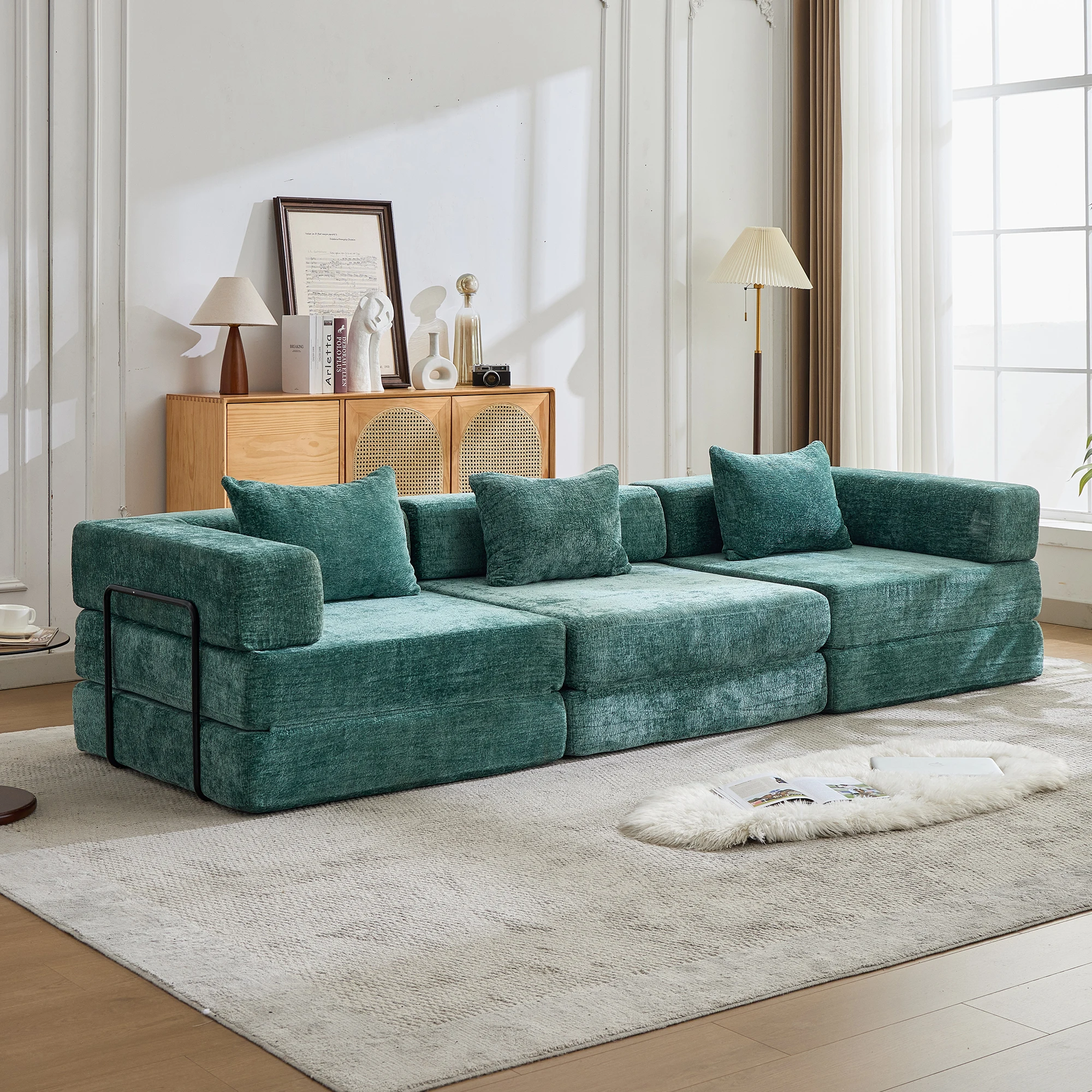 Modułowa sofa z funkcją spania z tkaniny chenille z Polski za $522.44 / ~1973zł