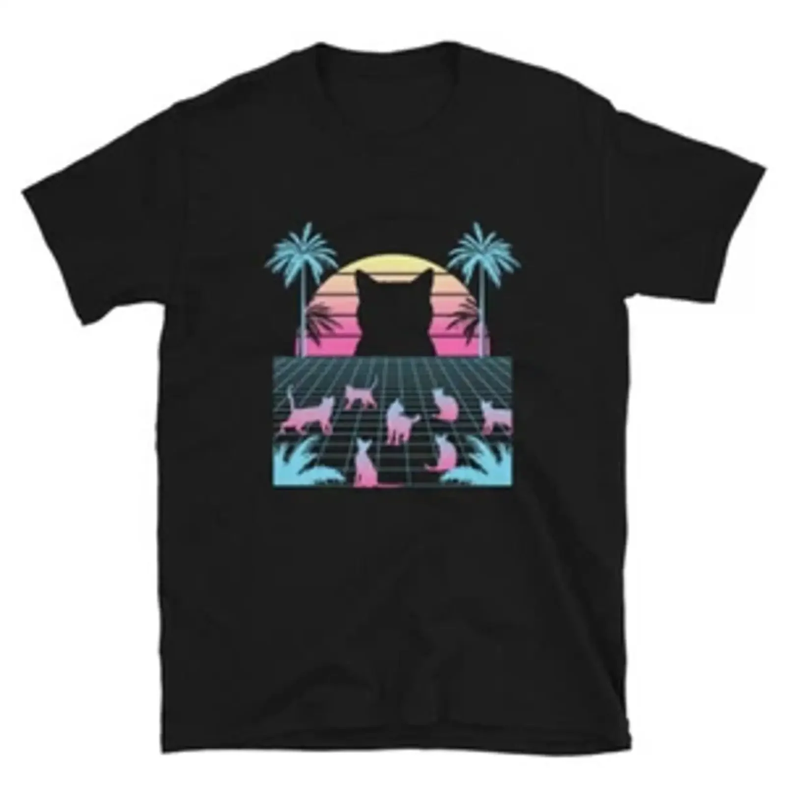 Retro Digital Future Cats T Shirt vintage Washed graphic Stylish streetwear Comfortable Versatile designer clothes Unisex homme